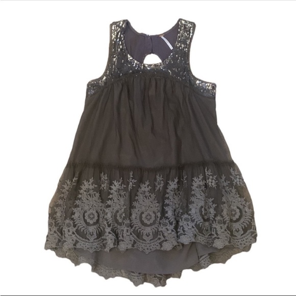 Free People Mirror Mirror Dark Taupe Sequin Lace Tulle Sleeveless Top Size S - Picture 6 of 10